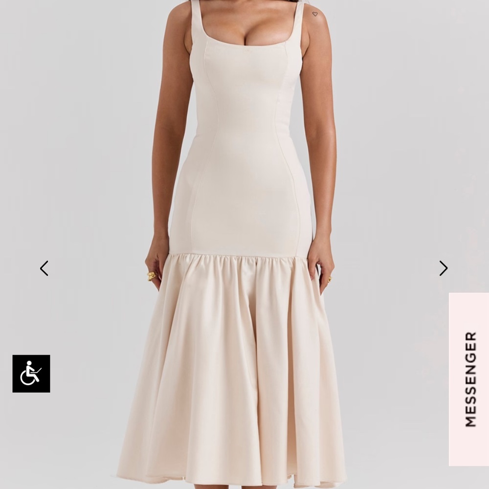 VINTAGE CREAM DROPPED WAIST MIDI DRESS
